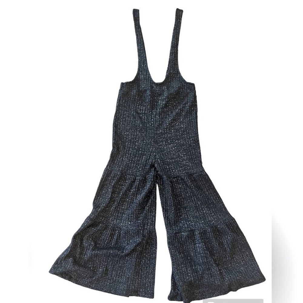 Art Class Girls Black Metallic Ribbed Tiered Wide Leg Jumpsuit Size L 10/12